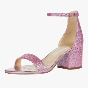 Betsey Johnson Mari Pink Glitter Block Heel Sandals